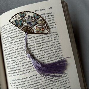 Colourful Butterflies ~ Fan Shaped Bookmark ~ Purple Tassel ~ Brand New